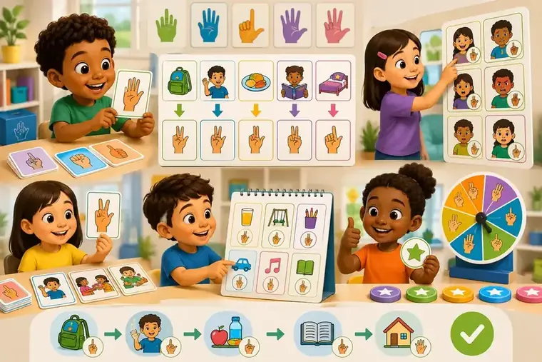 Criança lendo livro mágico com personagens de Libras